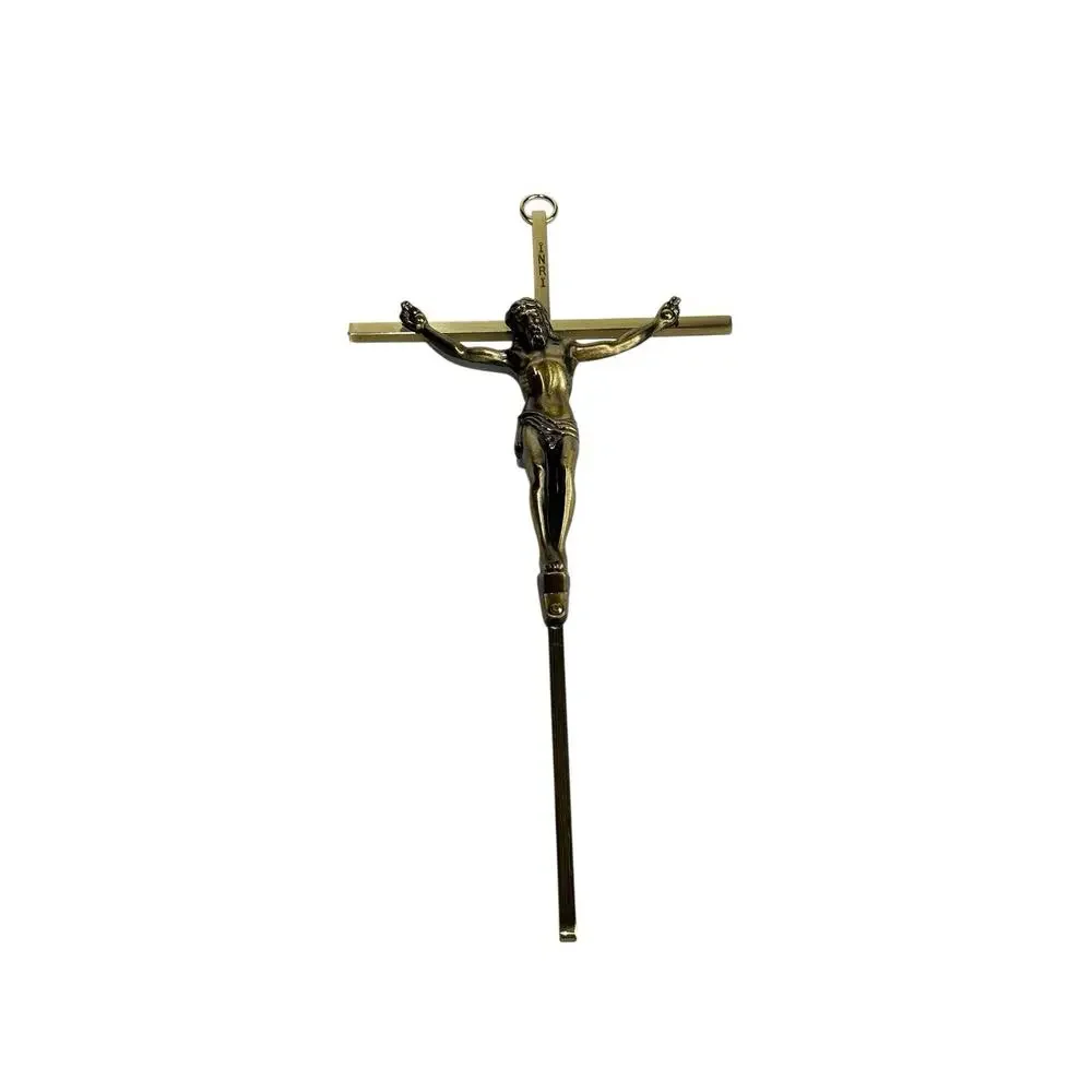 Vintage Crucifix Jesus Christian Cross INRI Religion Wall Hanging Brass 10”